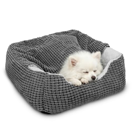 Dog Beds for Small Dogs with Cover Cave (Grey / S(20″ x 19″ x 6″))