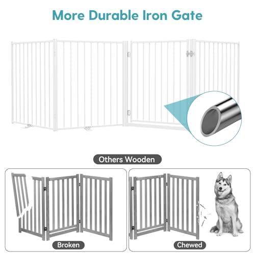 Freestanding Dog Gate with Door for Indoor & Outdoor (White / 【4 Panels with Door】104"W×30"H)
