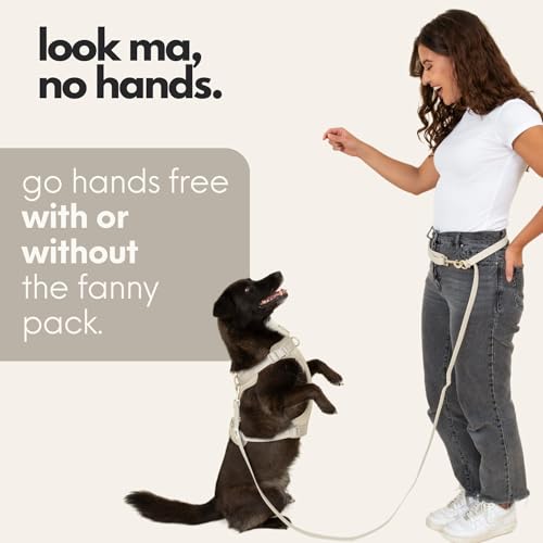 Hands Free Dog Leash with Treat Pouch (Beige / 7.5ft)