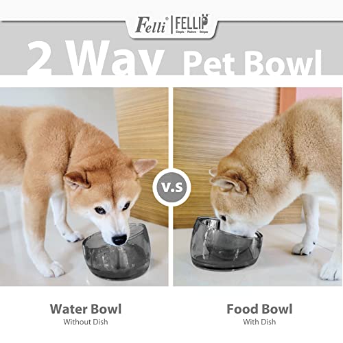 Pet Oblik Acrylic Raised Dog Food Water Bowl Stainless Steel Slanted Oval Dish for Short Leg Puppy & Small Medium Pet (Smoky / 1.5 Cups Oval Dish)