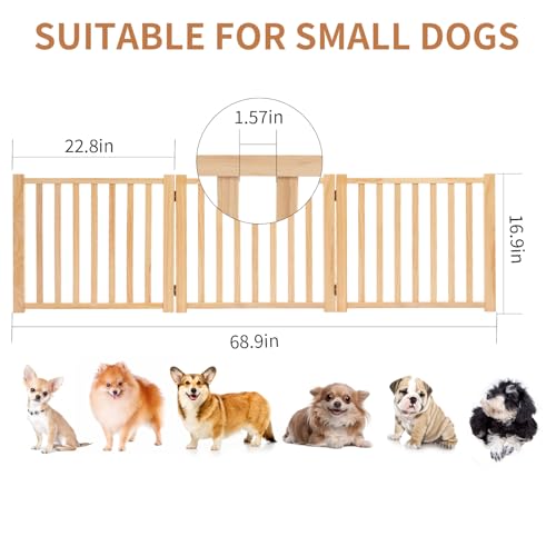 Non Painted Wooden Freestanding Dog Gates (【3 Panel】-16.9“ H)