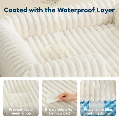 Faux Fur Orthopedic Dog Bolster Bed (Rectangular Cream / XL(41*30*7))
