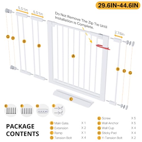 29.6 44.6 in Wide Baby Gate for Stairs and Doorways (White / 29.6-44.6"W x 28"H)