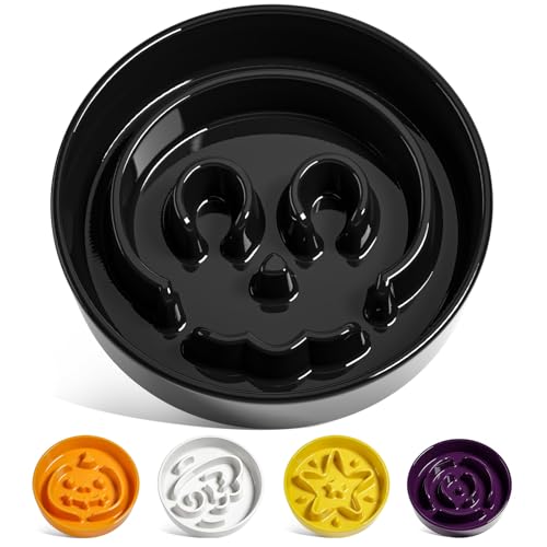 Slow Feeder Dog Bowls Ceramic (Skull Black / L-3 Cups)