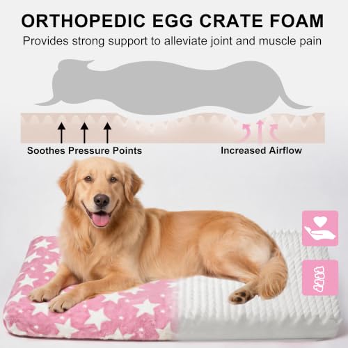 Orthopedic Dog Bed for Large Dogs (L(35"*23"*3.1") / Big&Little Stars Pink-1pc)