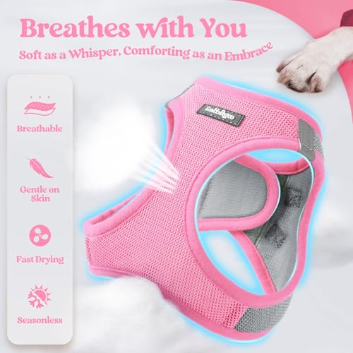 Dog Harness Small Sized and Leash Set (Light Pink & Gray / S (chest: 15.1 - 16.5"))