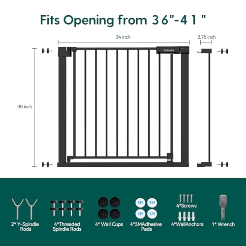 Baby Gate for Stairs No Drilling (Black / 36-41"W, 30"H)