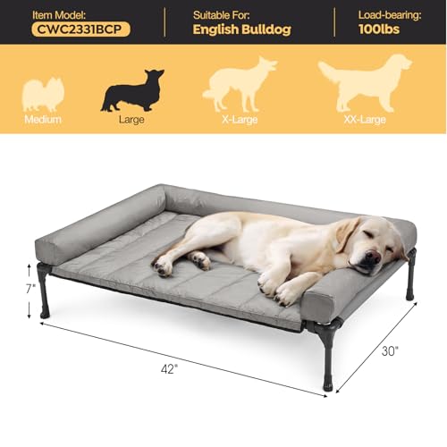 Outdoor Elevated Dog Bed with Waterproof Bolster Cushion (Light Grey / 42.0"L x 30.0"W x 7.0"Th)