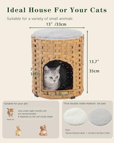 Cat House for Indoor Cat (Natural / Round-S)