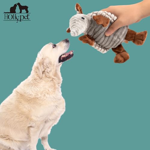Armadillo Squeaky Puppy Dog Toys for Small Medium Dogs (8 IN / Light Gray)