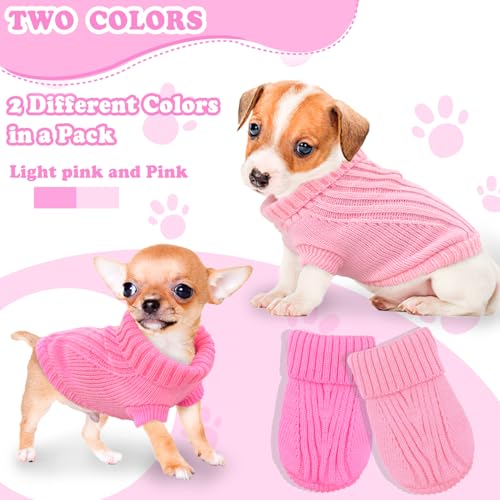 2 Pack Turtleneck Knitted Dog Sweaters for Small Dogs Girl Winter Cute Dog Clothes Warm Small Dog Sweater for Cat (Small / Pink+Light Pink)