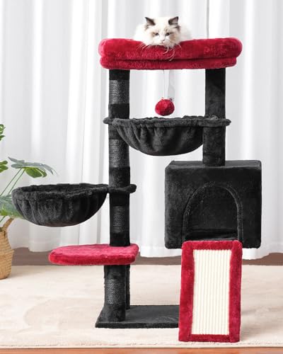 Cat Tree Tower with Large Bed (35.4 inch / Black and Red)