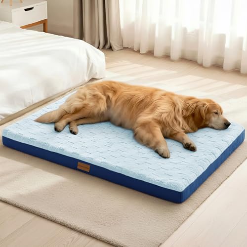 Orthopedic Large Dog Bed Washable Pet Crate Mat 36''X24'' Blue (Blue / 36"L x 24"W x 3.5"Th)