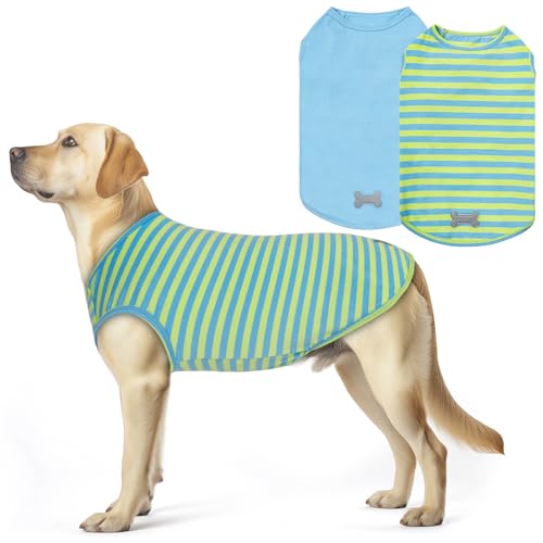 2Pack Cotton Dog Shirt for Medium Large Dogs Soft Striped Tank Top (XX-Large (40-55lbs) / 06# 2Pack (Blue+Striped))