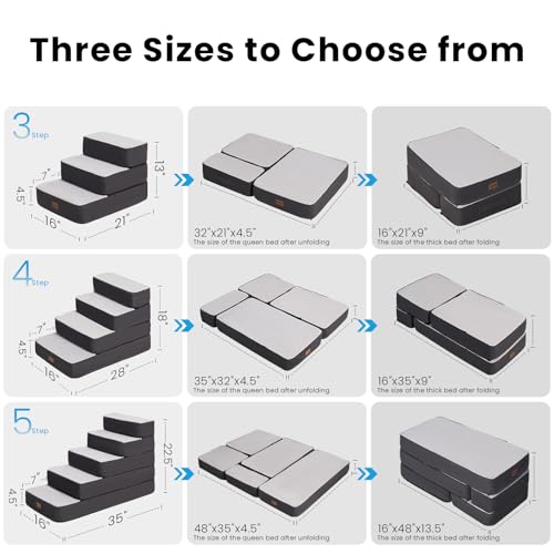 4 Step Adjustable Dog Stairs for Beds (Grey / 4-Step)