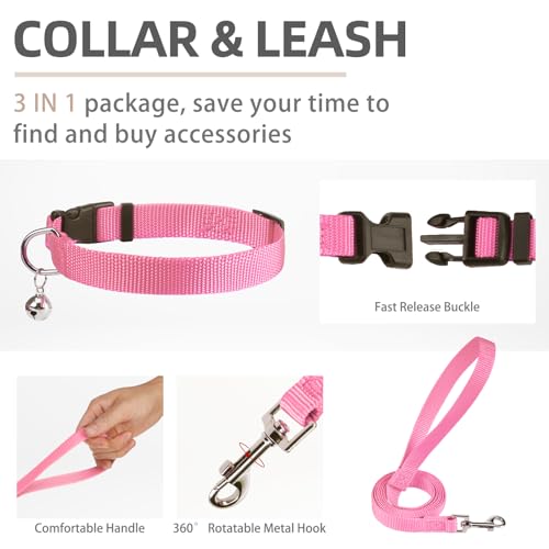 Dog Harness Collar and Leash Set No Pull for Small Medium Sized (Solid LightPink / S (CHEST 14.5"-16"))