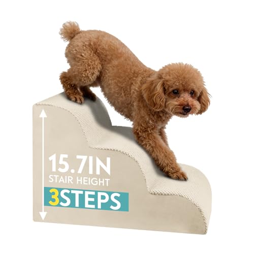 Dog Stairs for Small Dogs (Beige / 3-Step (H: 15.7IN))