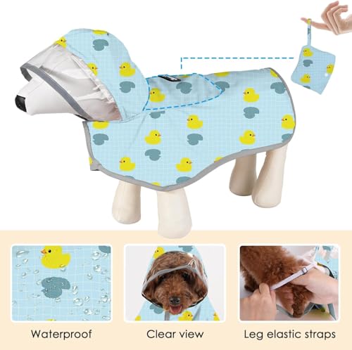Dog Raincoat Waterproof Dog Rain Jacket with Clear Hooded (Duck Pattern / Large)