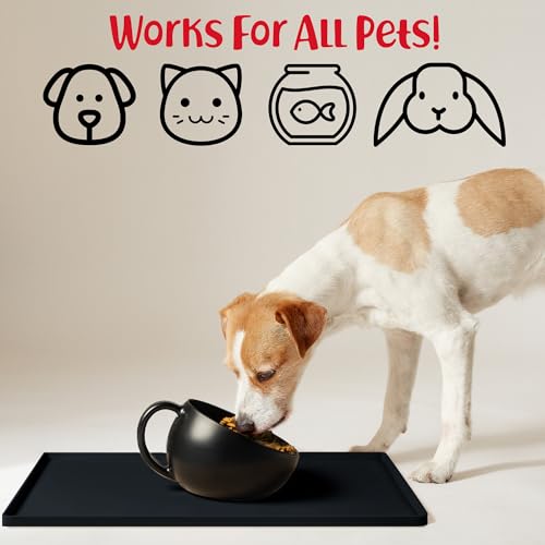 Dog Food Mat Waterproof Silicone Pet Feeding Mat for Dogs (Large: 24" x 16" / Black)