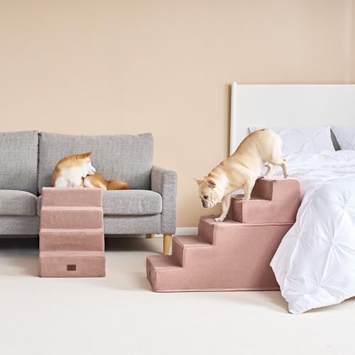 Dog Stairs for Bed 22.5" H (Pink / Extra Wide 17.7" x 35" x 22.5")