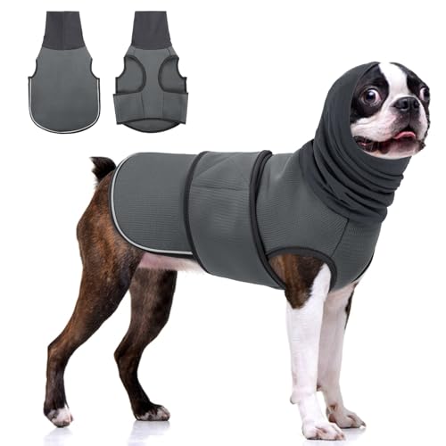 Reflective & Soft Dog Anxiety Vest with Ear Wraps for Thunderstorm (Grey / Small)