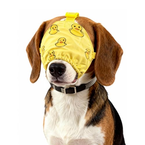Dog Calming Cap Eye Mask Ducks Nylon Shading Pet Anxiety Mask Muzzle for Grooming Anti Car Sickness (Yellow Duck / L)