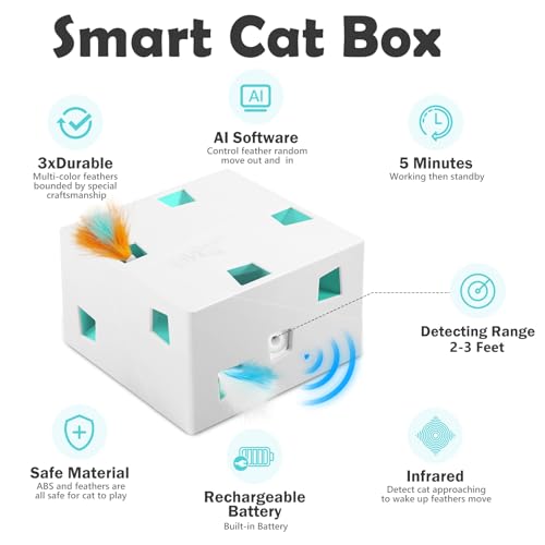 Automatic MigiBox Plus Cat Toys 3 in1 Interactive Pounce Mystery Under PopSkin 12 Holes Cardboard Kitten Toys for Indoor Rechargable 8 Accessories (White Plus / X Large)