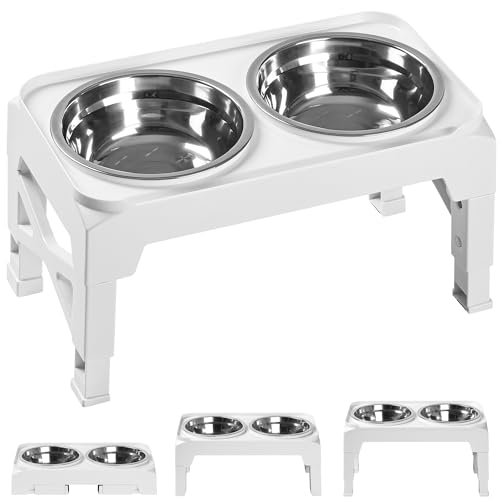 Elevated Dog Bowls with 2 Stainless Steel Dog Food & Water Raised Bowls with No Spill Edge Non (S (6" for Small Dogs) / White)