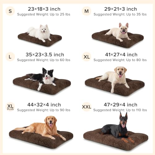 Large Dog Bed Crate Pad (35.0"L x 23.0"W x 3.5"Th / Brown)