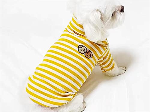 Turtleneck Dog Shirt Cute Doggie Embroidery Super Soft Dog Sweatshirt Stretchy Striped Puppy Pullover for Cats Small Medium Large Dogs (Yellow Striped / X-Large)