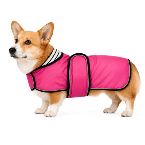 Dog Raincoat Corgi rain Coat pet Waterproof Jacket fit for Corgi Weiner Wide Body Long Back Breeds with Reflective Stripe Great Coverage Pink L (Large / Pink)