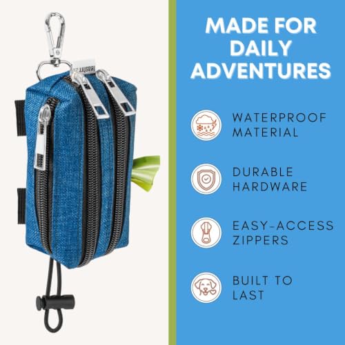 Dog Poop Bag Holder for Leashes and Treat Holder with 3 Waterproof Pouches (Midnight)