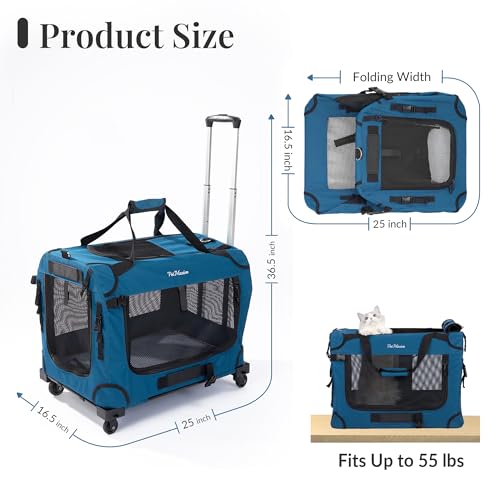 Extra Large Rolling Cat Carrier with Wheels (Prussian Blue)
