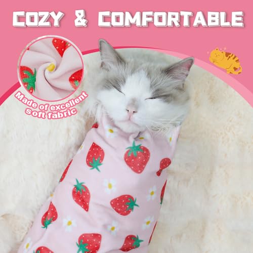 Cat Grooming Wrap for Nail Trimming (L-27.6in ( Weight:＜ 17lbs ) / Srawberry)
