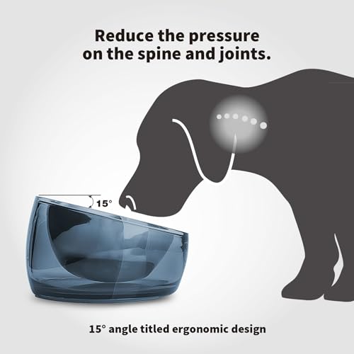 Pet Oblik Acrylic Raised Dog Food Water Bowl Stainless Steel Slanted Oval Dish for Short Leg Puppy & Small Medium Pet (Shadow / 1.5 Cups Oval Dish)