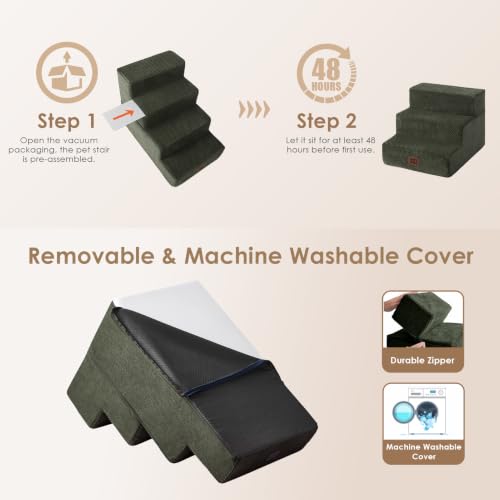 Dog Stairs 13.5" H (Military Green / Extra Wide 16.5" x 21" x 13.5")