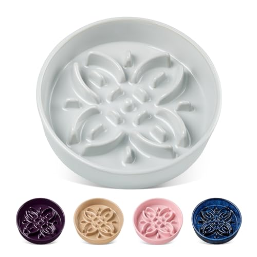 Ceramic Slow Feeder Dog Bowls (S-0.6 Cups / Grayish Cyan)