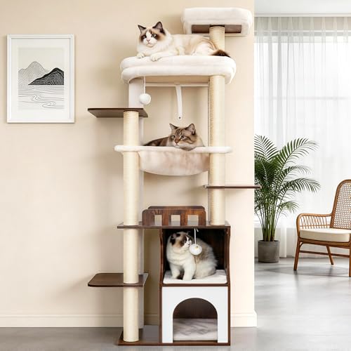 Modern Cat Tree Tower (70.9 inches / Rustic Brown)