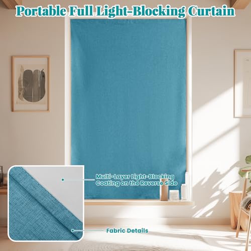 100% Blackout Curtains for Bedroom Stick On Curtains Window Shades Pull Down Blackout Window Cover No Drillng Self Adhesive Curtains No Rod Small Windows (46"W x 72"L (Pack of 1) / Stone Blue)