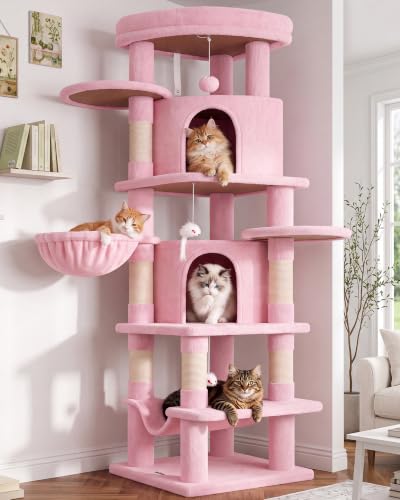 66in Pink Corner Cat Tree Tower for Indoor Large Cats (66inch / Pink)