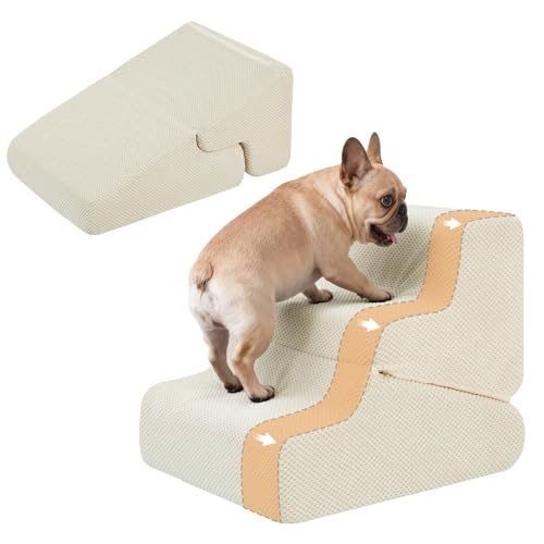 Dog Ramp for Bed (Beige / Extra Wide 3 Step)
