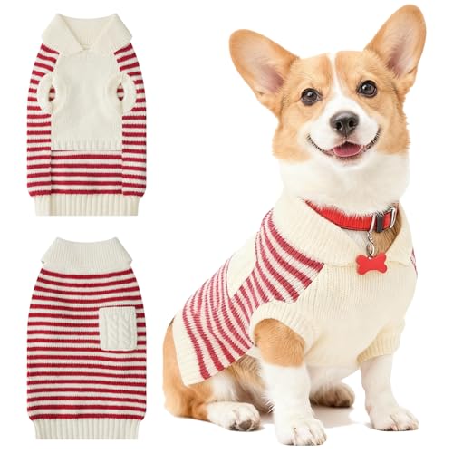 Small Dog Sweater (White Stripe Pullover(Order One Size Up) / Large)