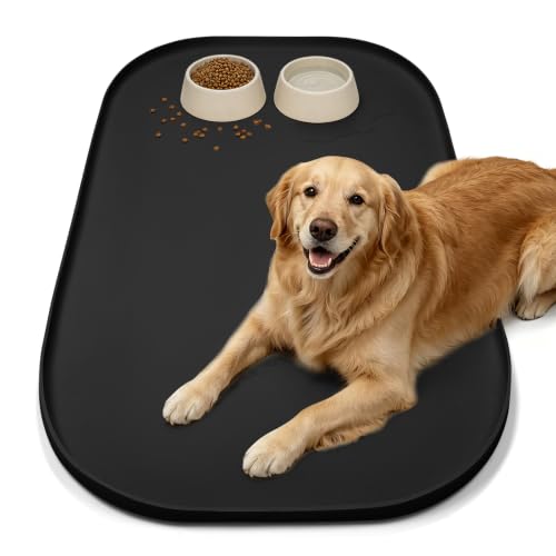 Waterproof Silicone Pet Food Mat with Raised Edge for Dog & Cat (Black / 36"L x 24"W)