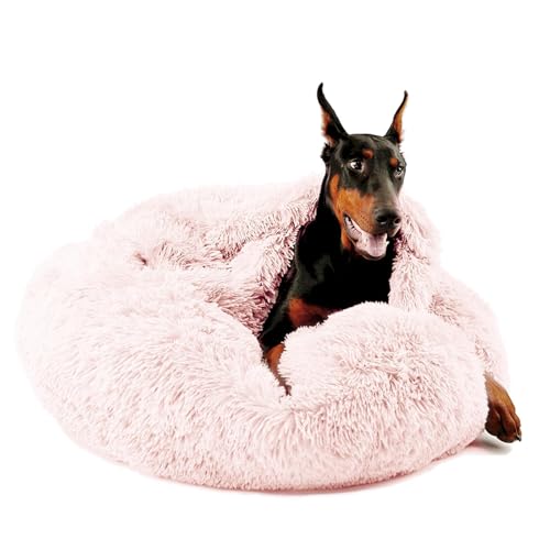 35in Covered Large Dog Bed with Blanket Attached Calming Burrow Pink (35.0"L x 35.0"W x 10.0"Th / Pink)