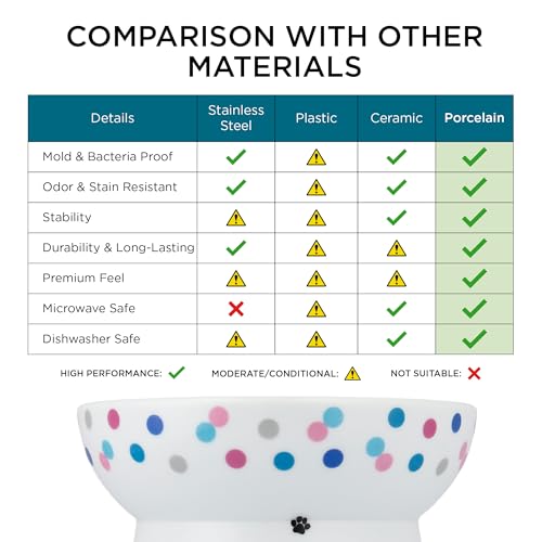 Necoichi Ceramic Raised Cat Food Bowl (Colorful Dots / Regular)