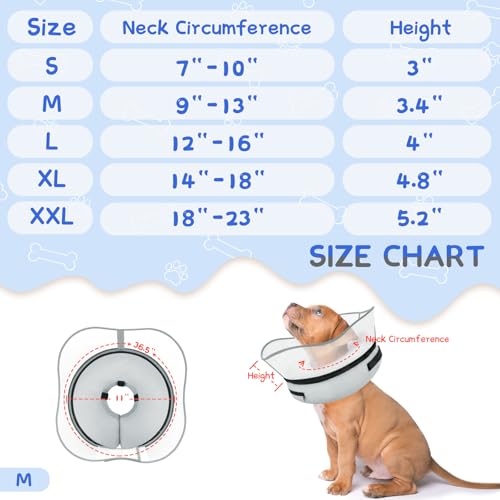 Raised Inflatable Dog Cone Collar to Stop Licking (Solid Grey / M(Neck 9"-12.5"))