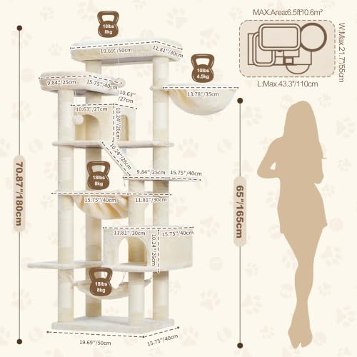 Cat Tree, 71-Inch-Tall Tower for Indoor Cats with 2 Perches HCT034M (Beige / 71 inch)