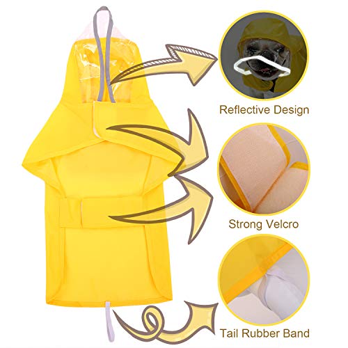 Pet Raincoat Packable Hooded Dog Rain Jacket Reflective Strips Lightweight Adjustable Poncho for Small Medium Large Dogs Yellow XL (XL (Back:20 Inches) / Yellow)