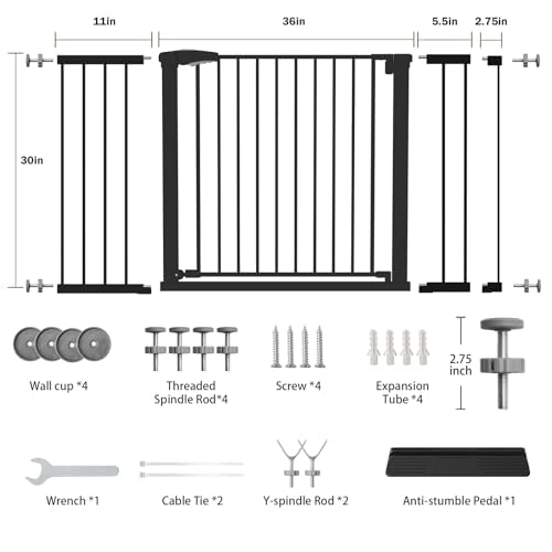 36 58" Extra Wide Baby Gate for Stairs (Black / 36-58"W x 30"H)