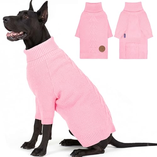 Dog Sweater Long Sleeve Warm Sweaters for Giant Breed Dogs Boy Girl (Pink / XXXX-Large)